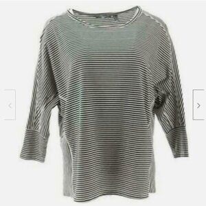 AnyBody Cozy Knit Striped Dolman Sleeve Top-Black/Cream-Large-NEW-A302404